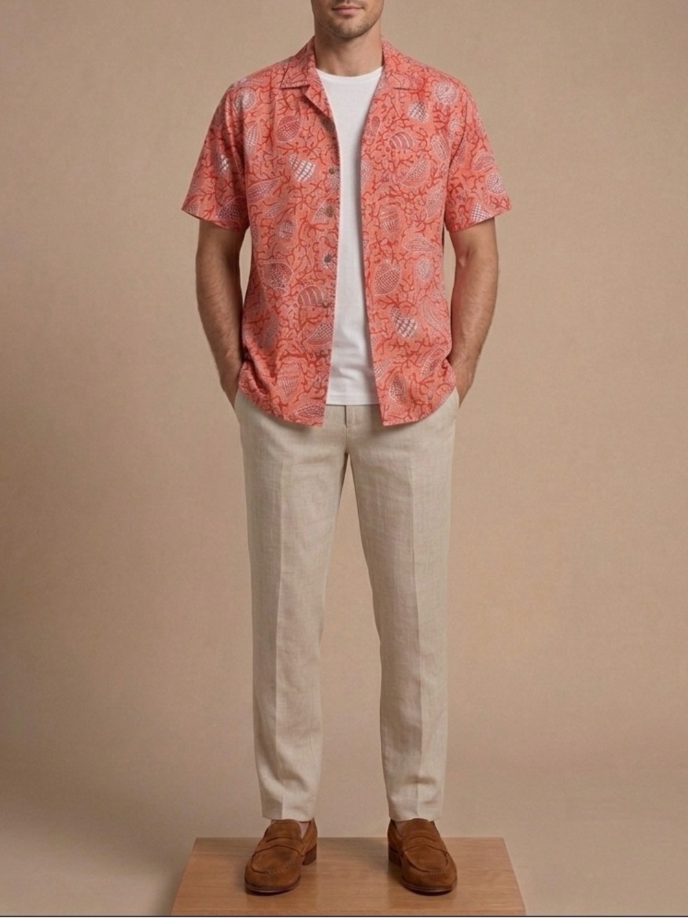 Cooke Street Honolulu Mens Medium Alhoa Shirt Cotton Pink Coral Coastal Beach